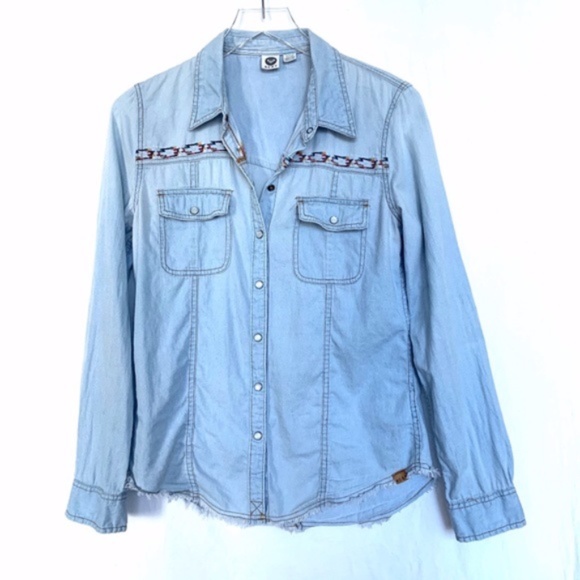 Roxy Tops - ROXY Womens Chambray Southwest Print Long Sleeve M